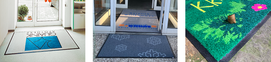 Collage von Bildern, bedruckte Fußmatten in speziellen Anwendungsgebieten
